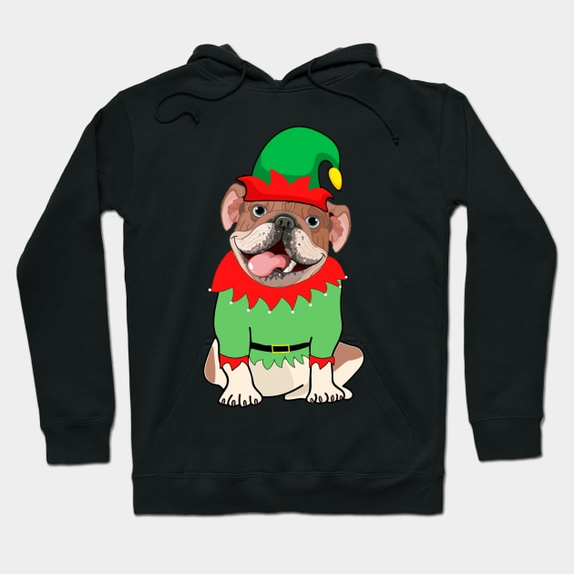 Bulldog In Elf Costume Christmas Hoodie by Danielsmfbb